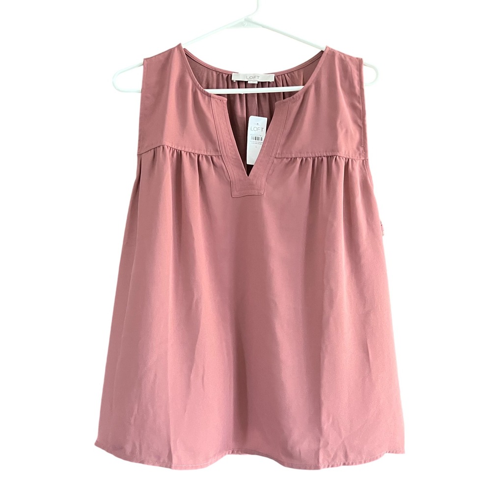 LOFT Womens Mauve Pink Mixed Media Split Neck Sleeveless Blouse Top 40432274 L
